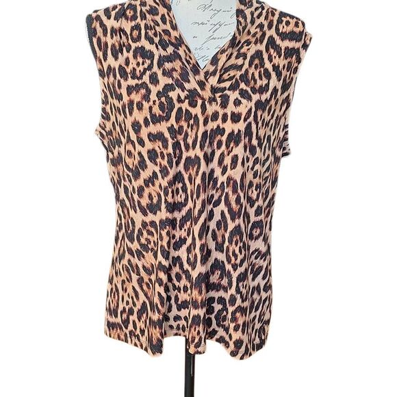 Anne Klein Women's Size Large Brown Black Leopard Print Sleeveless Blouse - Picture 1 of 5